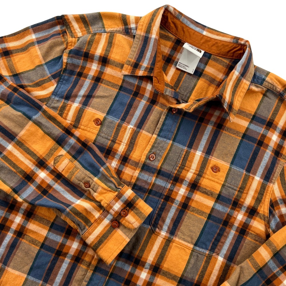 The North Face Arroyo Flannel Shirt Men L Orange Plaid Long Sleeve Soft Gorpcore